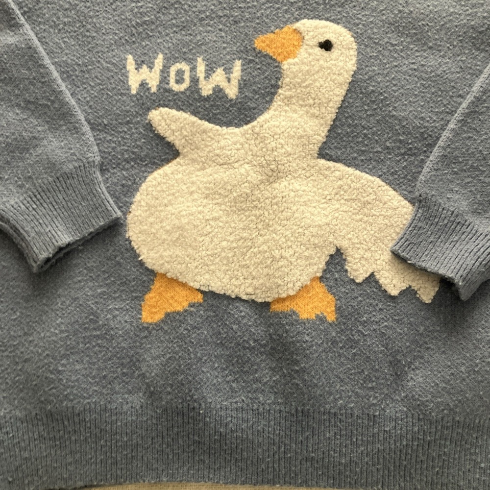 Aelfric Eden Sweater Adult Oversized Large Blue Duck WOW Crewneck Knit Pullover‎ - Picture 2 of 9